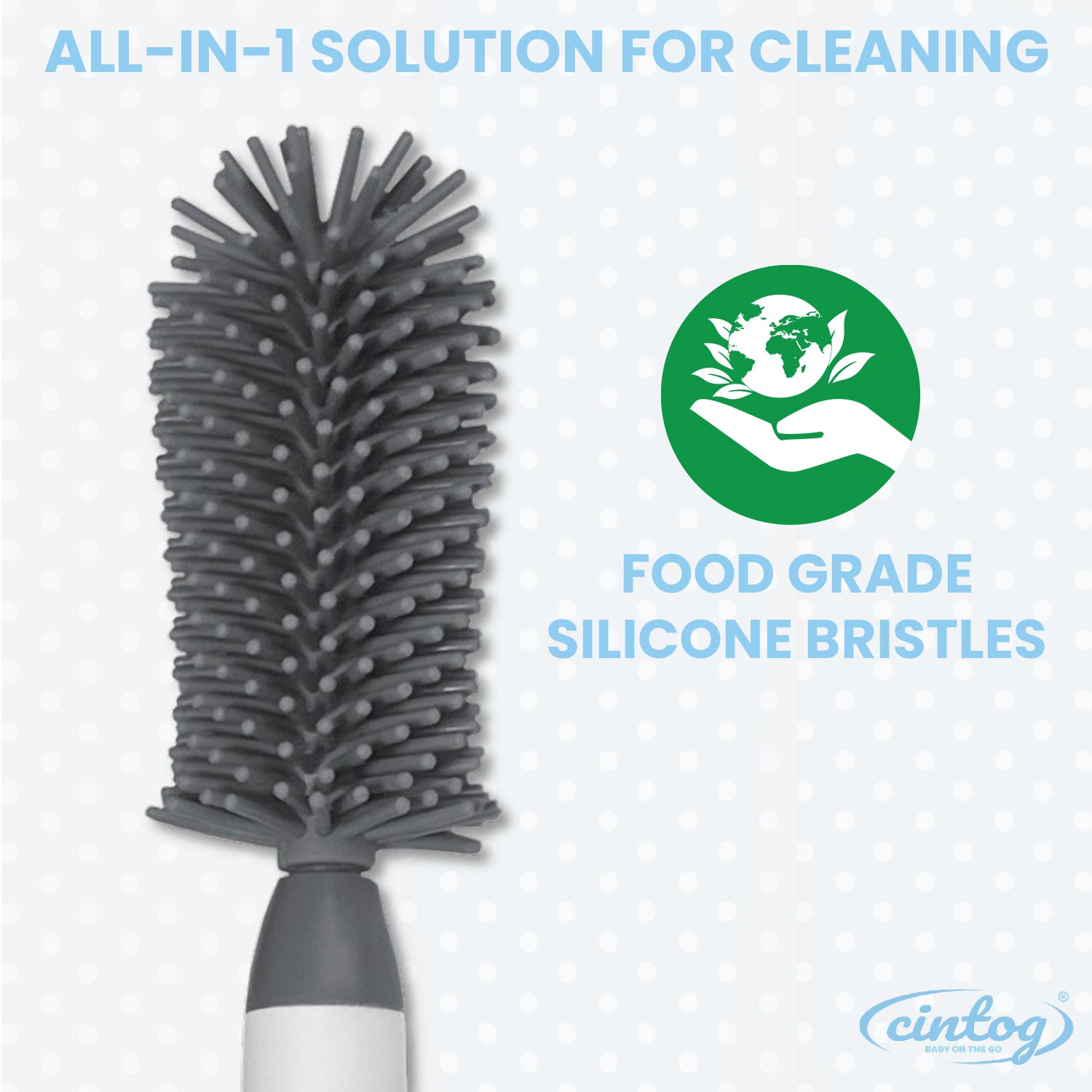 Picture of bristles on a brush showing that it is made of food grade silicone